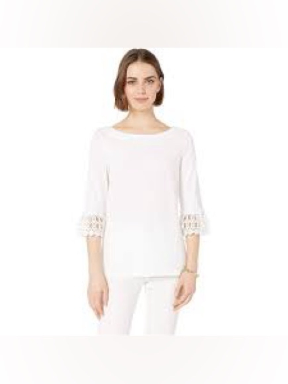 Lilly Pulitzer White Crochet-Sleeve Boatneck Top 721